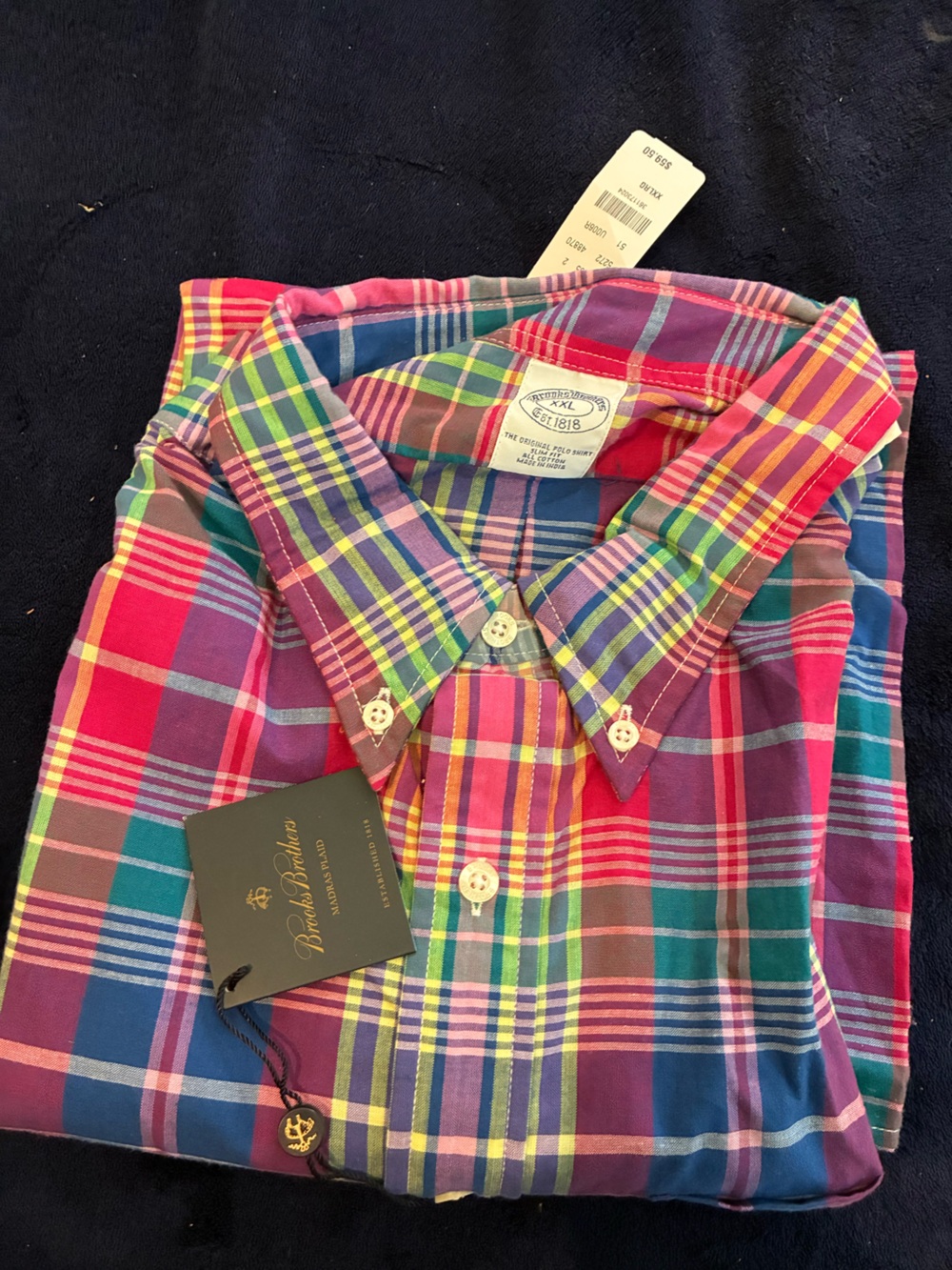 Brooks Brothers Bright Multicolor Plaid Cotton Button-Down Shirt,slim fit xxl